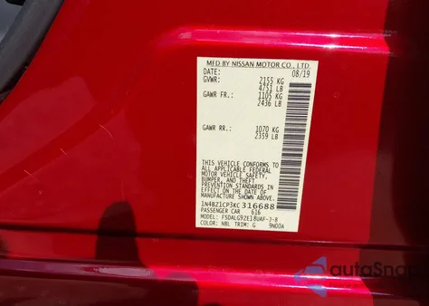 2019 Nissan Leaf Sl Plus из США, поврежденный, VIN 1N4BZ1CP3KC316688